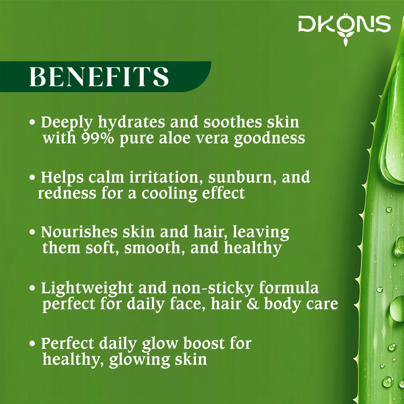 DKONS 100% Aloe Vera Gel For Skin Acne, Scars, Dark spots Face & Hair Care - Image 4