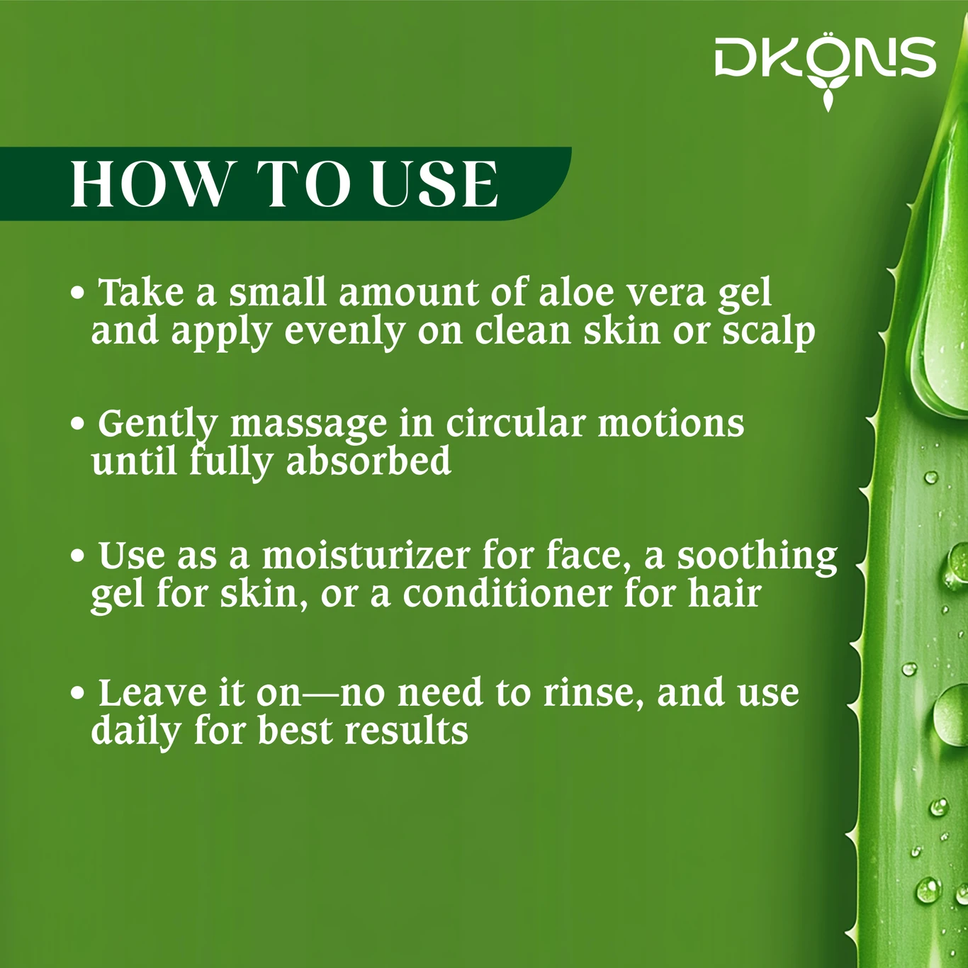 DKONS 100% Aloe Vera Gel For Skin Acne, Scars, Dark spots Face & Hair Care - Image 3